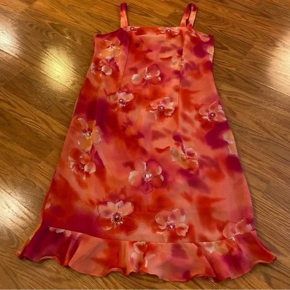 Reformation Vintage 90’s Y2K Floral Bright Barbie Pink Dress Chiffon Slip Dress